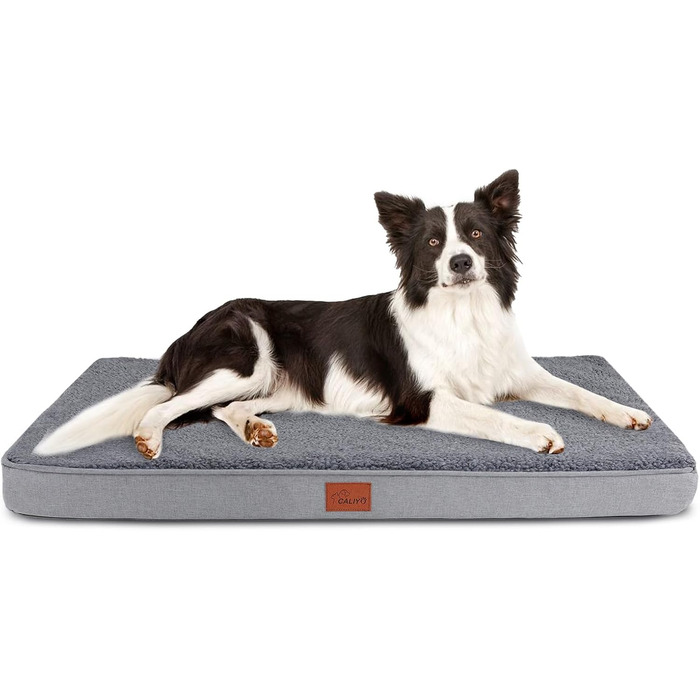 Ліжко для собак середніх порід Caliyo, 91x69x7.6 см, з memory foam, сірого кольору, легко миється