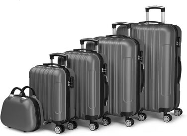 Набір валіз LALAHO 5 шт. з косметичкою, з ABS-пластику, для подорожей, ручна поклажа, багажний набір з косметичкою, бургунді, в смужку (темно-сірий)
