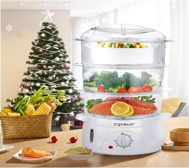 Пароварка Aigostar Fitfoodie 30CFO, 9 л, 800 Вт, 3 яруси, BPA Free, з таймером