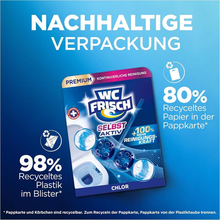 Освіжувач для унітаза WC Frisch Selbst Aktiv Chlor Blauspüler, 4в1, підвісні блоки (10 шт)