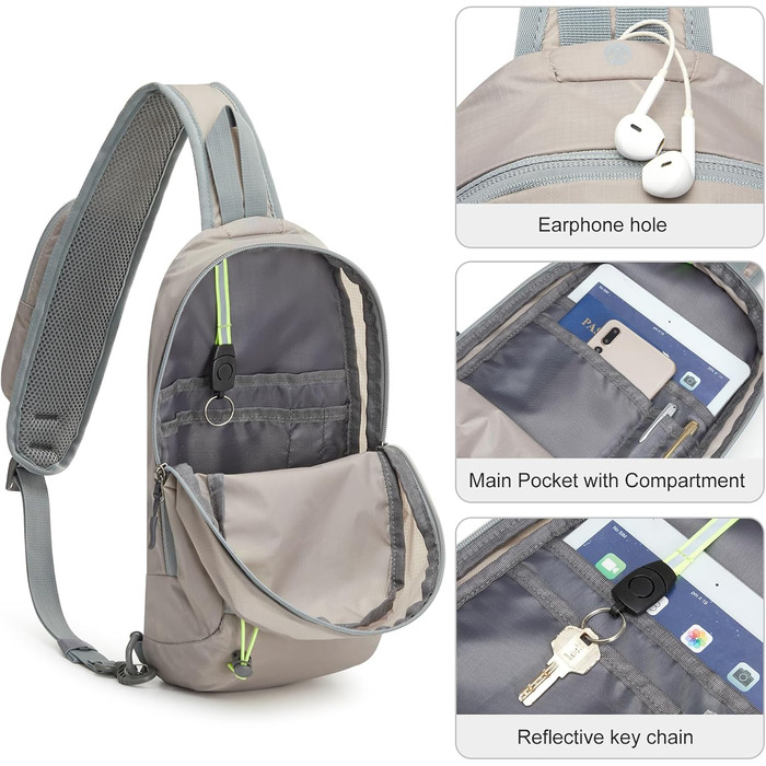Сумка на плече G4Free з RFID-блокуванням, кросбоді рюкзак з передньою кишенею, для походів, щоденний рюкзак, нагрудна кишеня для жінок та чоловіків сірого кольору