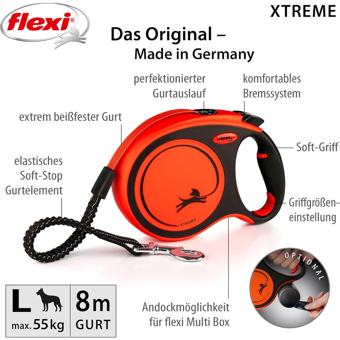 Гнучка повідка Flexi Xtreme L для собак до 55 кг, чорний, надміцний, оранжевий
