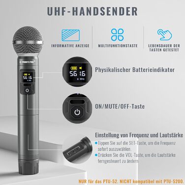 Мікрофон Phenyx Pro PTU-52: Бездротова система з кейсом, 2x30 UHF, 60 метрів