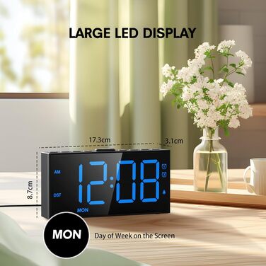 Loud Vibration Alarm Clock for Deep Sleepers, Dual Alarm with Weekend Mode, Large Digital Display, Dimmer, Battery Backup, USB Charger, Vibration Alarm Clock for Deaf/Hard of Hearing Digital Clock
