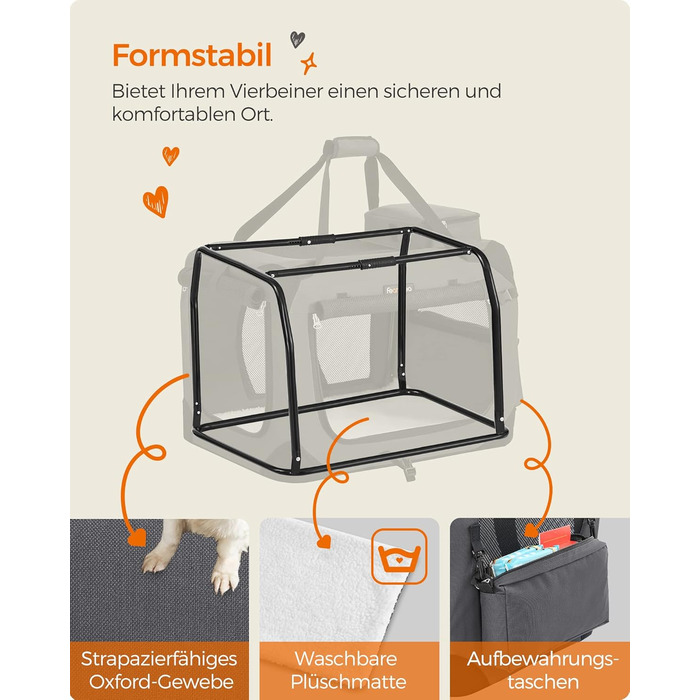 Клітка для собак Feandrea, переноска для собак, середнього розміру, сіра, 60 x 42 x 42 см