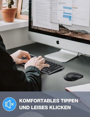 TECKNET Бездротовий Набір Клавіатури та Миші, QWERTZ, 2.4 GHz, 15м, Безшумна Клавіатура та Миша для ПК, Ноутбука, Smart TV, Білий (Сірий)