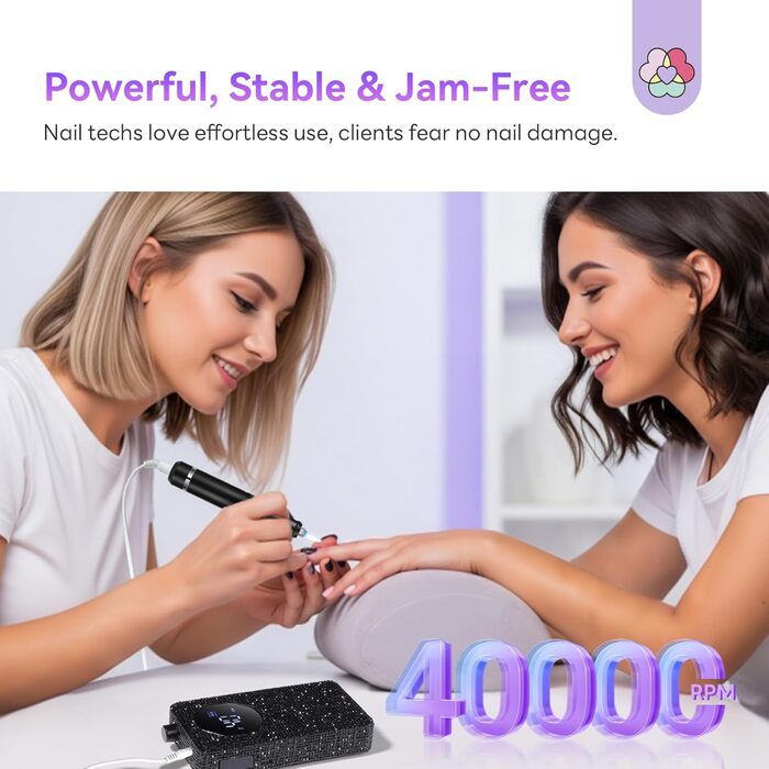 Професійний фрезер для нігтів SAVILAND Advanced 30S: електрична машинка для манікюру з 40000 об/хв, акумулятор 4000 mAh, чорний