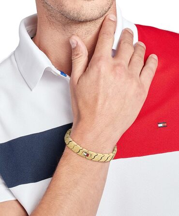 Браслет чоловічий Tommy Hilfiger з нержавіючої сталі з іконним прапором, золотий