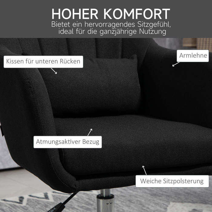 Крісло офісне HOMCOM, регульоване по висоті, з тканини, що нагадує льон, метал, 60 x 60 x 79-91 см, чорне
