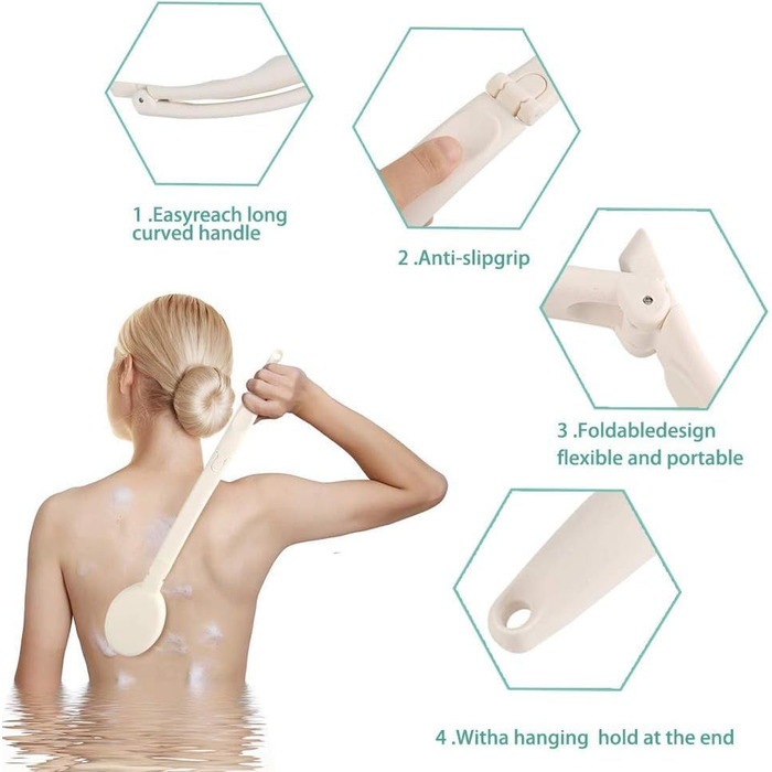 Набір для скрабу тіла 3-в-1: щітка для душу, щітка для спини та губка для пілінгу з нейлоновими щетинами