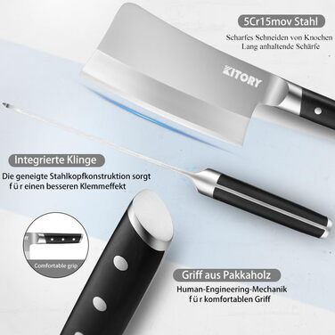 Kitory Hackmesser 18 см: кухонний ніж-сікач з високоякісної сталі, з ручкою з пакавуду (Mtd14de)