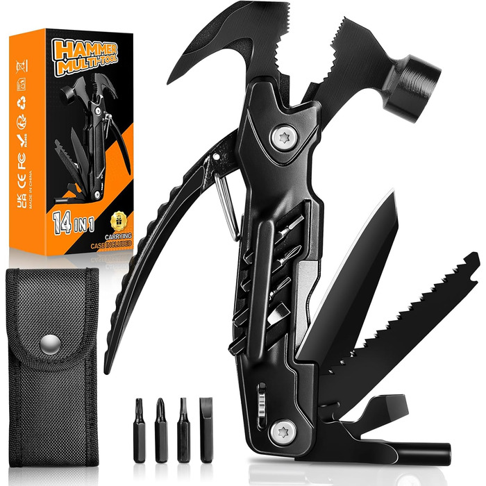 Багатофункціональний молоток-мультитул 14-в-1: плоскогубці, пилка, викрутки та інше. Компактний інструмент для кемпінгу, туризму, виживання, авто-надзвичайних ситуацій. Чудовий подарунок для чоловіків, на День батька для тата