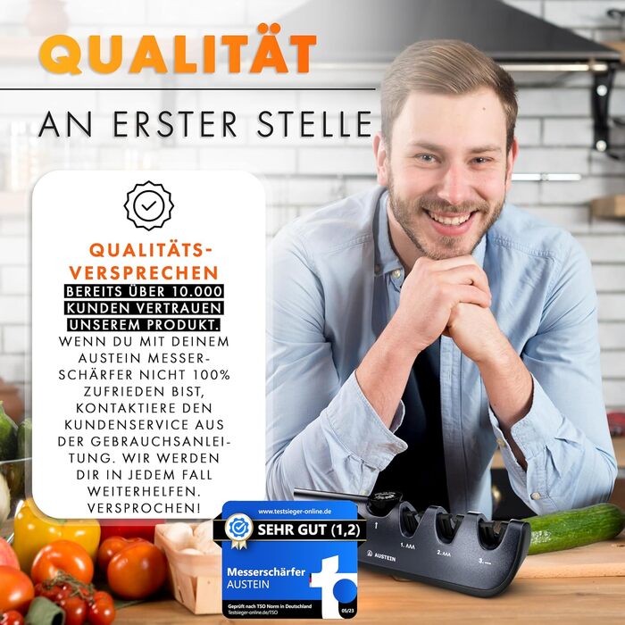 Точилка для ножів AUSTEIN QuickSharp 4-in-1: професійне заточування та шліфування (Титаново-сірий)