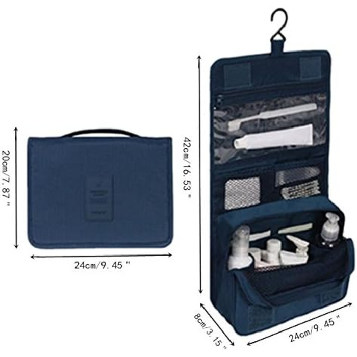Сумка для туалетних аксесуарів на гачку | Складна дорожня сумка для туалетних речей з ручкою | Багатофункціональна косметичка, компактна сумка для туалетних аксесуарів, валізка для миття для чоловіків та жінок, темно-синій