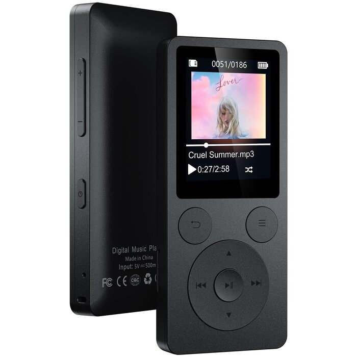 MP3 плеєр 32GB з Bluetooth 5.3 та динаміком, FM-радіо, диктофон, HiFi звук, фізичні кнопки керування, чорний