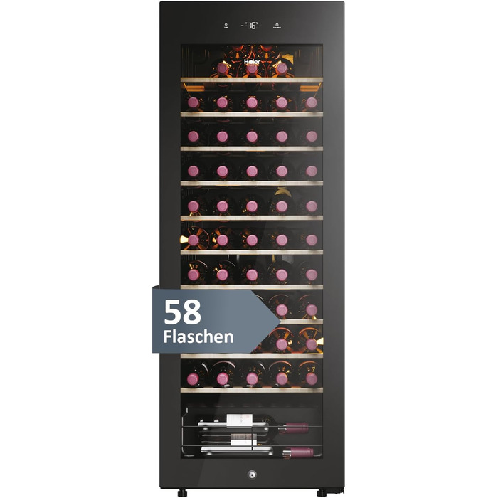Haier 50 Series 3 Wine Refrigerator - 34 Bottle Wine Cooler with UV Glass Door, 5 Shelves, Wi-Fi & Touch Display, Vibration-Free Storage