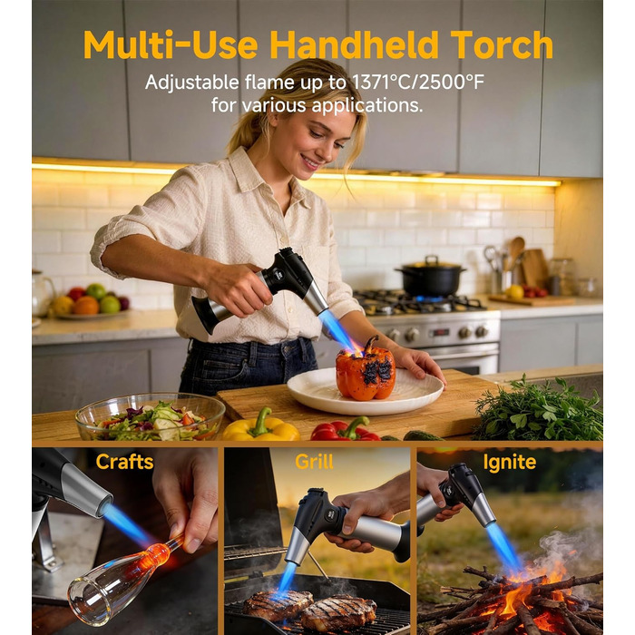 Кулінарний пальник Ankway для карамелізації та фламбування, газовий пальник для крем-брюле з замком безпеки, регульований, чорний (без бутану)