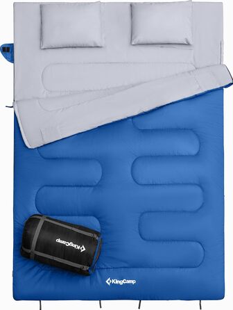 KingCamp Double Sleeping Bag - Winter Adult Sleeping Bag for 2 People with Carry Bag - Outdoor Camping (Blue)