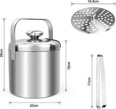 Нержавійна ваза для льоду з кришкою та лопаткою, 3.2L - Ідеально для напоїв та фруктів