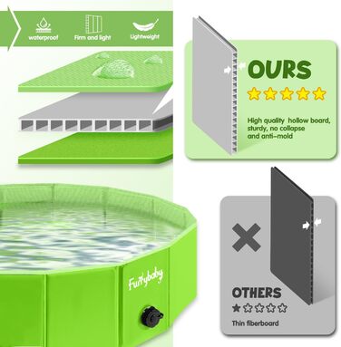 Foldable Dog Pool for Dogs, Dog Cushion Pool, Portable, for Dog Bath, Plastic, Large, Hard, Children's Pool (100 x 30 cm) (Large(120×30cm), Green)