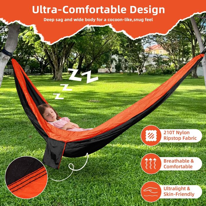 Гамак для відпочинку на природі, кемпінгу, 300 кг, 200 x 300 см, легкий, портативний, для одного або двох, нейлон, дихаючий, зелений (чорний)