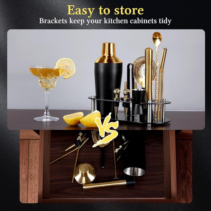 Коктейльний набір 14 предметів з підставкою, 700 мл, золотий – для барменів та початківців