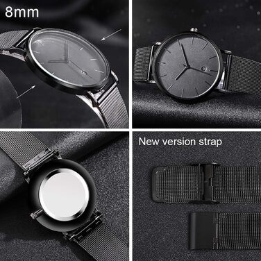 Чоловічий годинник на зап'ясті, аналоговий кварц, мінімалістичний дизайн, сталевий браслет (чорний)