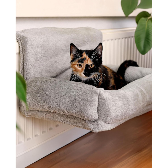 Котяча лежанка Lionto з плюшевим покриттям, тепле котяче ліжко для підвішування на батареї, сіра, зручна, для підвішування