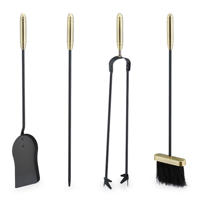 Relaxdays 5-Piece Fireplace Set black/gold