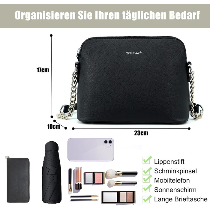 Сумка жіноча TANTOMI через плече: елегантна чорна крос-боді сумка на ланцюжку для вечірок