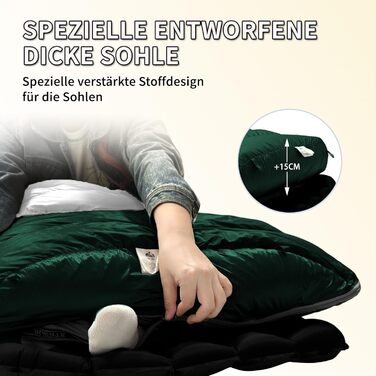 Пуховий спальний мішок для дорослих, преміум-якість 680FP, зимовий для кемпінгу та подорожей, з компресійним мішком. -10°C, сірий (-4°C, зелений)