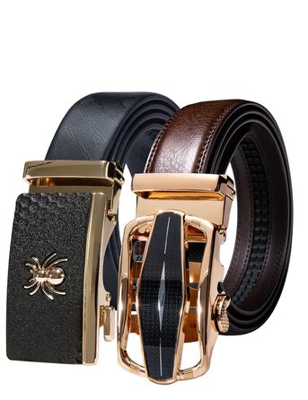 Чоловічий шкіряний ремінь Barry.Wang чорний з автоматичною пряжкою (3 шт), регульований бізнес-пояс, довжина 130 см, у подарунковій коробці