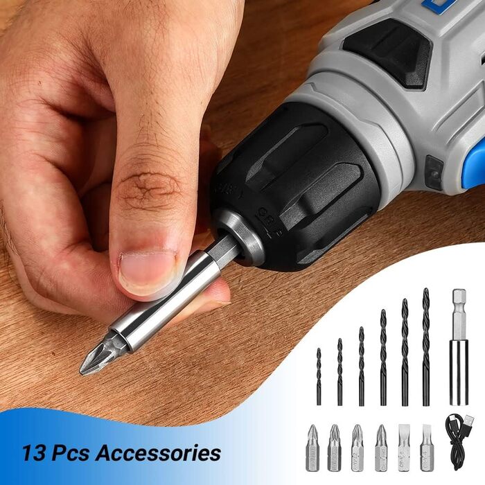 Акумуляторний шуруповерт DEKOPRO 8V 42шт: комплект з аксесуарами, ударний, LED-ліхтар, 12Nm, регульована швидкість, для ремонту будинку