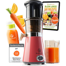 Соковижималка NUTRI-PRESS для фруктів та овочів, повільного віджиму, 350 Вт, без BPA, тиха робота, ідеально для початківців, з пляшкою To Go і рецептами, чорний перець