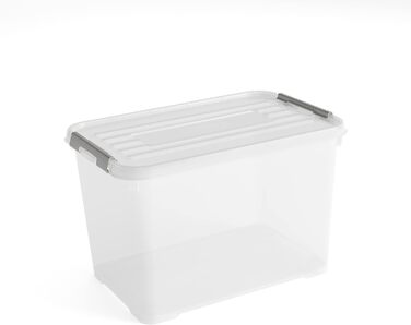 Пластикова прозора коробка для зберігання CURVER Handy Plus з кришкою, 65 л, 60x40x39 см, срібляста
