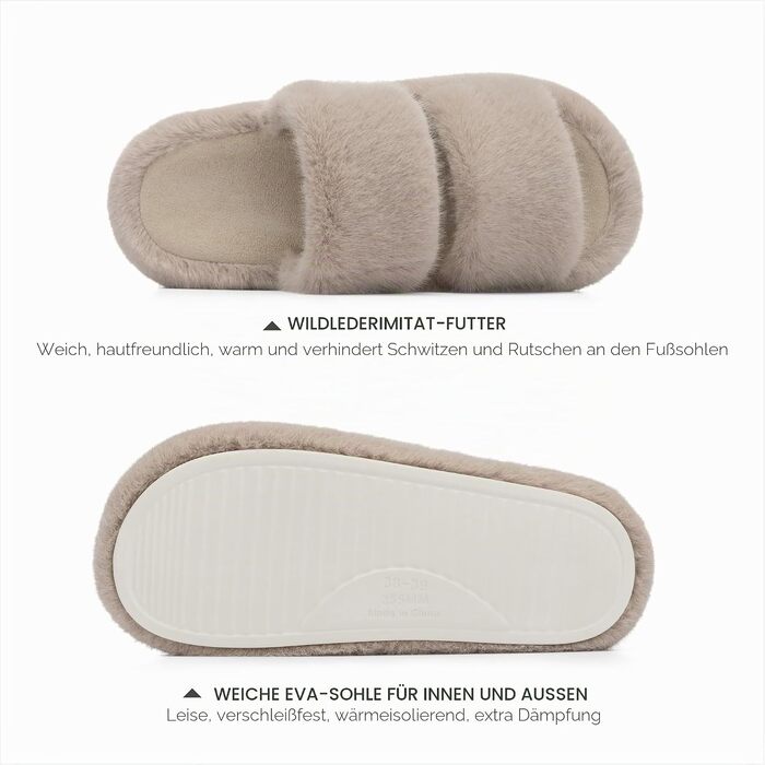 Жіночі домашні капці Chantomoo з ефектом пам'яті (Memory Foam), м'які та пухнасті з штучного хутра, відкриті пальці, світло-коричневі, розмір 40/41 EU