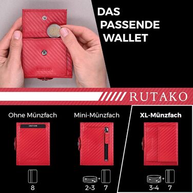 RUTAKO Slim Wallet with XL Coin Pocket & RFID Protection - Card Holder for Men & Women - Small Credit Card Holder - Mini Wallet - Purse/Wallet Small - Wallet Carbon Red