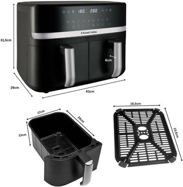 Фритюрниця Russell Hobbs SatisFry з 2 камерами, 9л, Rapid AirFryer, 9 програм, тиха робота, миється в посудомийній машині