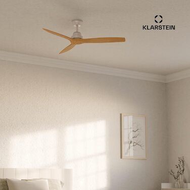 Стельовий вентилятор Klarstein Santa Elena Smart: з Wi-Fi, пультом, 6 швидкостей, дерев'яні лопаті, режими зима/літо, 132 см, клен