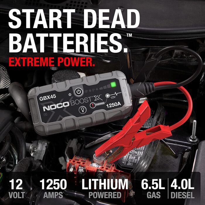 NOCO Boost X GBX45: Пусковий пристрій (бустер) 12V, 1250A, для бензину до 6.5л/дизеля до 4.0л + кабелі