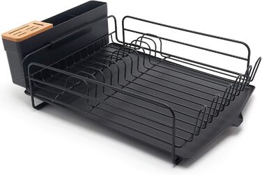 Premium Dish Drying Rack – Drying Rack for Plates with Cutlery Holder and Catch Basin – Black Powder-Coated Steel
