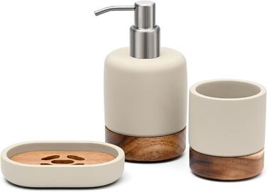 Сучасний набір аксесуарів для ванної кімнати Creativefine з дерева, 3 шт. (дозатор для мила, мильниця, тримач для зубних щіток)