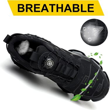 Чоловічі робочі черевики з металевим носком, чорні. Легкі, дихаючі, з поворотним закриттям. Захисні черевики 46 EU