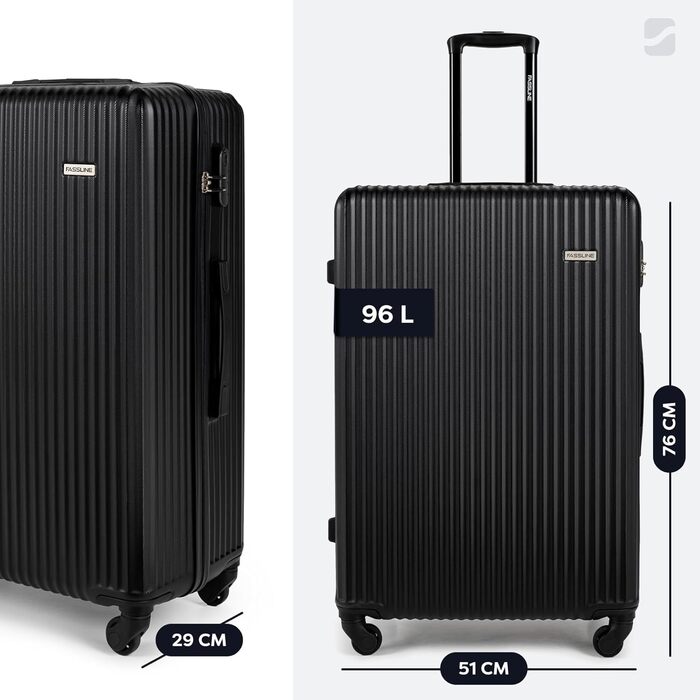 Набір валіз 3 шт: ручна поклажа, середній та великий кофр, ABS, 360° колеса, кодовий замок, телескопічна ручка (Чорний, XL)