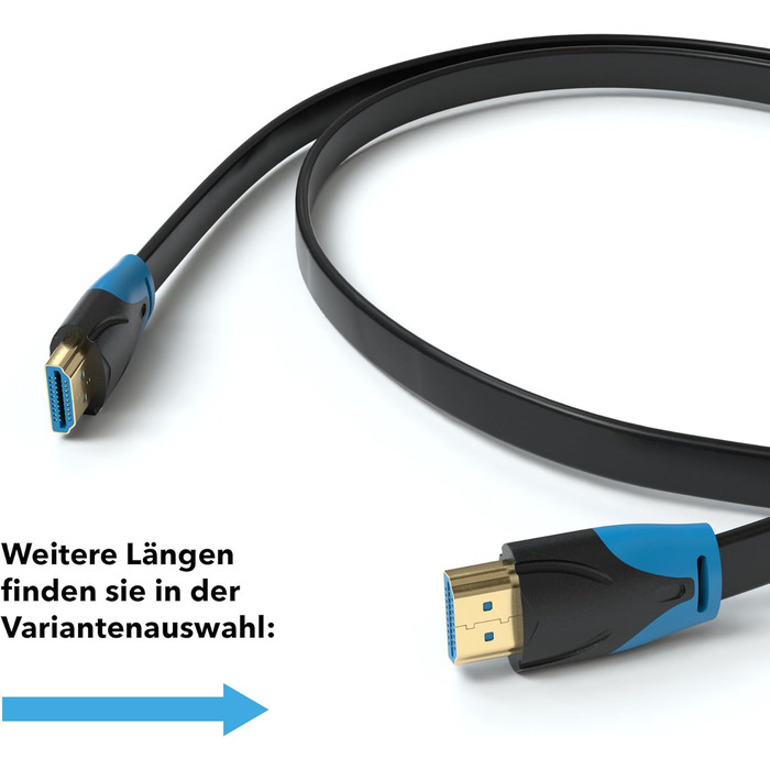 Кабель HDMI 2.0 Flat White 10м: 4K@60Hz, HDR, Ethernet, Ultra HD, 3D, Full HD, 1080p, ARC, білий