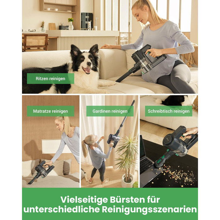 Бездротовий акумуляторний пилосос Vactidy V9 з LED-підсвічуванням, 30KPa, до 45 хвилин роботи, для видалення шерсті тварин, твердих поверхонь та килимів, чорний