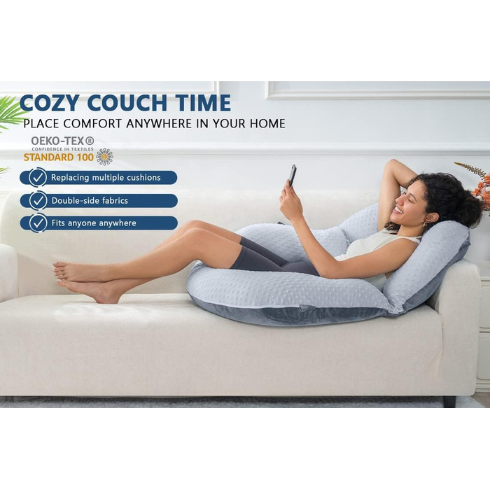 Інсен подушка для читання, спинка для сидіння в ліжку, для читання, відпочинку, медсестер, дорослих, матерів, дітей, для пресування живота, блакитна (з велюровою обробкою)