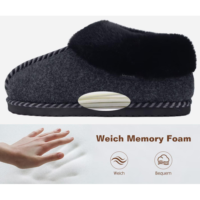 Тапочки домашні жіночі COFACE з Memory Foam, з фетру, чорні, розмір 36-43 (EU 38)