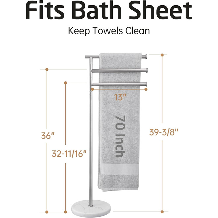 Підставка для рушників KES Gold, настільна, з нержавіючої сталі 18/8, з мармуровою основою, BTH219-BZ, щітканий золотий, 3-х рівнева