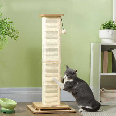 PawHut 3-in-1 Scratching Post, 87cm Scratching Column, Sisal Cat Scratching Tree with Play Ball, Scratching Post for Cats, Cat Scratching Furniture, Indoor, Oak | Aosom